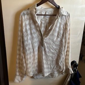 Silk Merona embroidered sheer beachy button down Henley blouse S cream beige